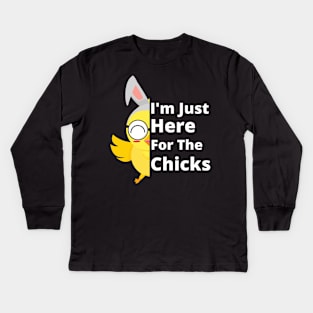 Funny I'm Just Here For The Chicks Cute Chicken Easter Day Kids Long Sleeve T-Shirt